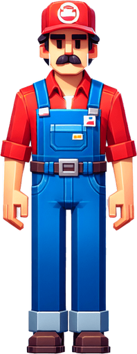 Super Mario.
Single Game Texture. In-Game asset. 2d. Blank background. High contrast. No shadows.