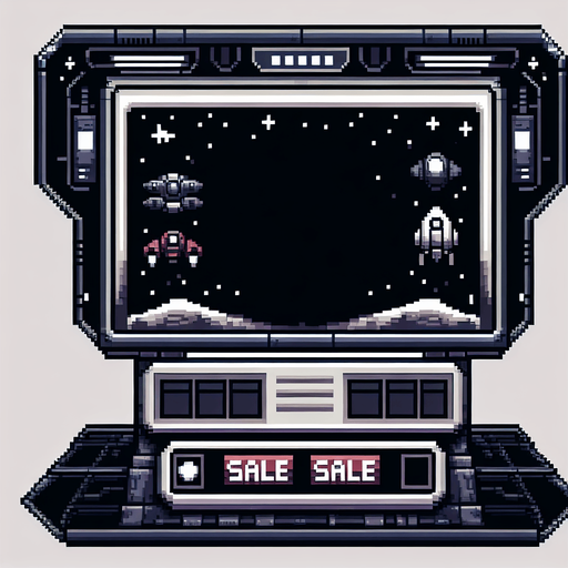 Pixelart. A background window for an in-game shop, with a space theme. The center part should be a large blank area with space for the items and labels for sale in the game shop. The blank space could have the form of a black computer screen inside a spaceship..
Single Game Texture. In-Game asset. 2d. Blank background. High contrast. No shadows.
