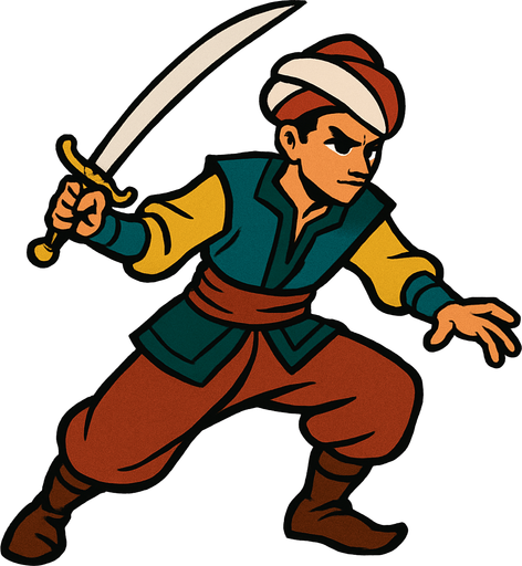 A young, agile swordsman from the Ottoman era.
In-Game asset.  2d.  High contrast.  No shadows