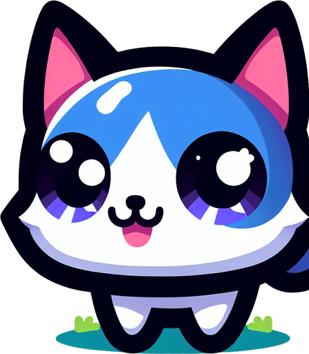 generate a cute cat image.
Single Game Texture.  In-Game asset.  2d.  Blank background.  High contrast.  No shadows