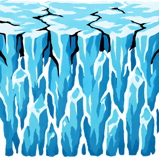 glacier wall, visto desde arriba efecto looping unilateral para repetir el grafico con continuidad.
In-Game asset.  2d.  High contrast.  No shadows