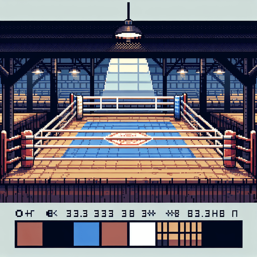 pixel art view from inside boxing ring, floor near middle of image
Single Game Texture. In-Game asset. 2d. Blank background. High contrast. No shadows.