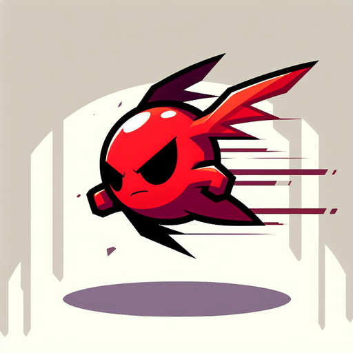 red flying enemy zig zag little boss villain detailles ambitious.
Single Game Texture.  In-Game asset.  2d.  Blank background.  High contrast.  No shadows