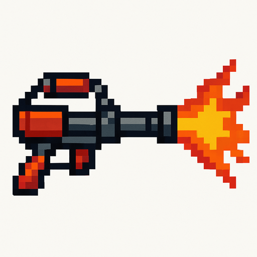 Flamethrower gun pixel.
In-Game asset.  2d.  High contrast.  No shadows