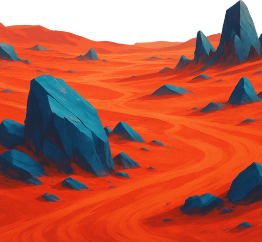 Fullscreen modern App Store landscape banner, 16:9, high definition, red sand with blue rocks jutting out No text on banner!