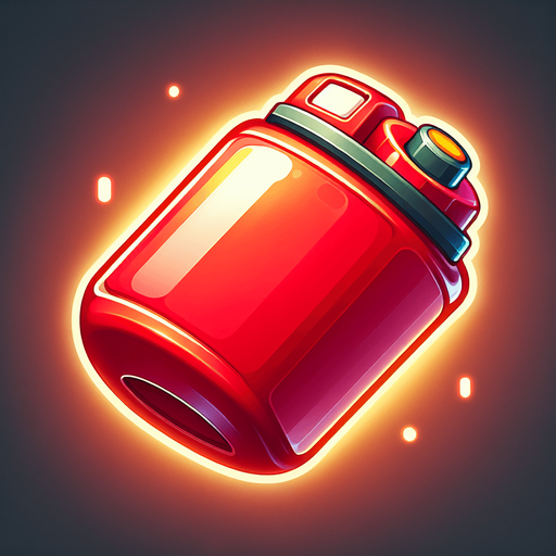 A cute cartoon-style small fuel tank with rounded edges red color, glossy metal finish, and a little red cap. Add a glowing yellow outline to make it pop. It should look lightweight and collectible, floating gently in the air..
Single Game Texture.  In-Game asset.  2d.  Blank background.  High contrast.  No shadows