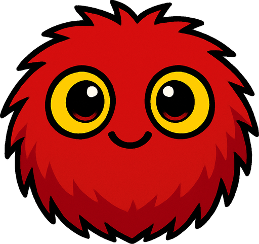 Pelusa roja de ojos amarillos tierno.
In-Game asset.  2d.  High contrast.  No shadows