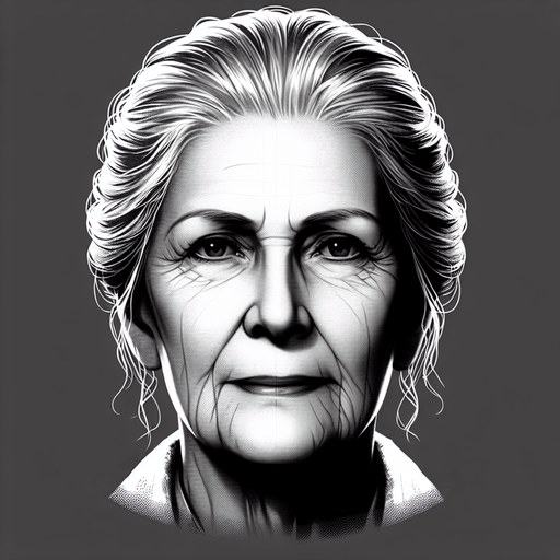 an old grandma's face.
Single Game Texture.  In-Game asset.  2d.  Blank background.  High contrast.  No shadows
