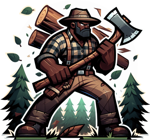 A lumberjack in a fantasy rts style.
Single Game Texture. In-Game asset. 2d. Blank background. High contrast. No shadows.