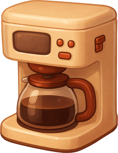 A coffee machine. Cute soft graphics. soft ambient light. semi-matte to satin surfaces. naturalistic with slight saturation boost colors. 
In-Game asset.  2d.  High contrast.  No shadows. top down..
In-Game asset.  2d.  High contrast.  No shadows