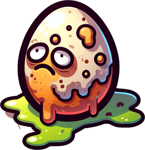 Cartoon rotten egg.
Single Game Texture. In-Game asset. 2d. Blank background. High contrast. No shadows.