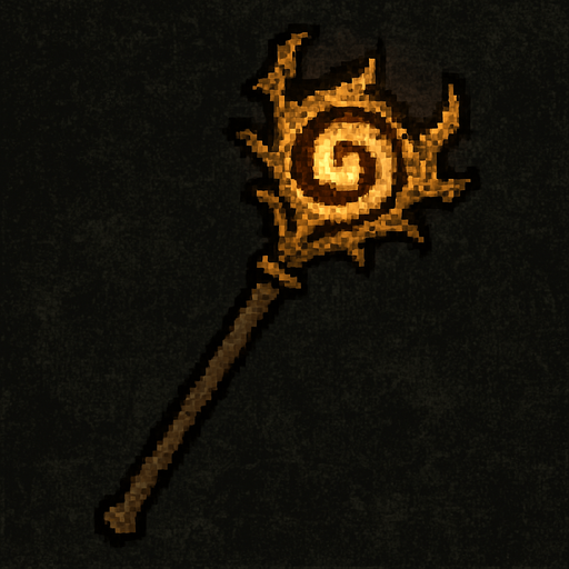 Büyü asası logosu Dark souls style 2d pixel art.
In-Game asset.  2d.  High contrast.  No shadows