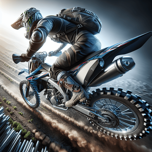 Photorealistic crossmotor racer, from back and verytop view