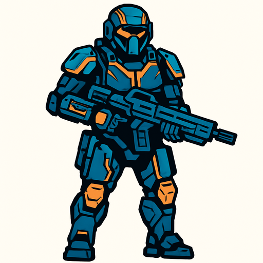 technological soldier.
In-Game asset.  2d.  High contrast.  No shadows