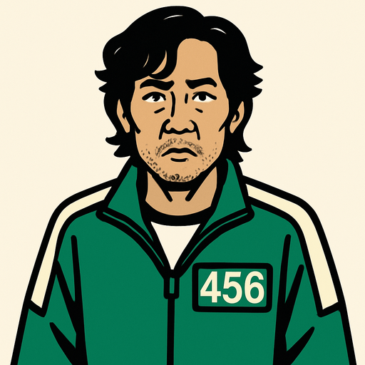 Squid game oyuncu dört yüz elli altı numara.
In-Game asset.  2d.  High contrast.  No shadows