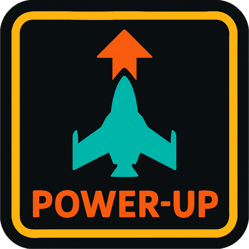 A power-up logo for spaceships.
In-Game asset.  2d.  High contrast.  No shadows