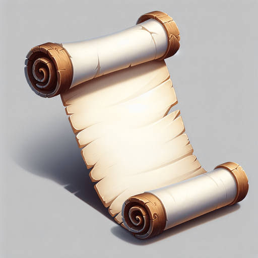 old white scroll unfurled blank no shadows Single Game Texture. In-Game asset. 2d. Blank background. High contrast. No shadows.