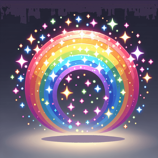 rainbow sparkle.
Single Game Texture. In-Game asset. 2d. Blank background. High contrast. No shadows.