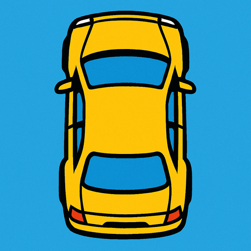 Car, but vantage point from above.
In-Game asset.  2d.  High contrast.  No shadows