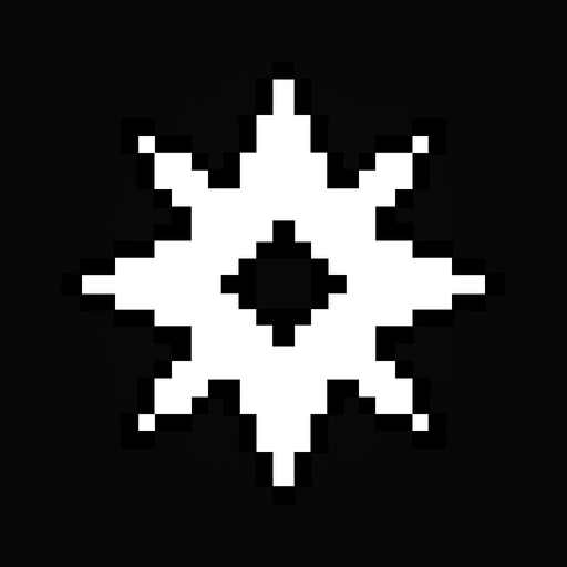 pixel shuriken but 8 edges.
In-Game asset.  2d.  High contrast.  No shadows