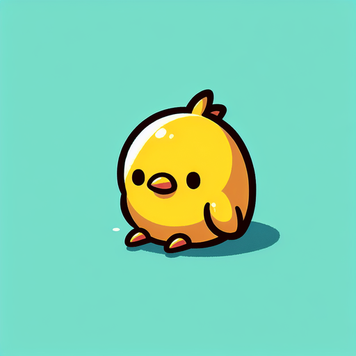 a little yellow bird, sad, sitting..
Single Game Texture. In-Game asset. 2d. Blank background. High contrast. No shadows.