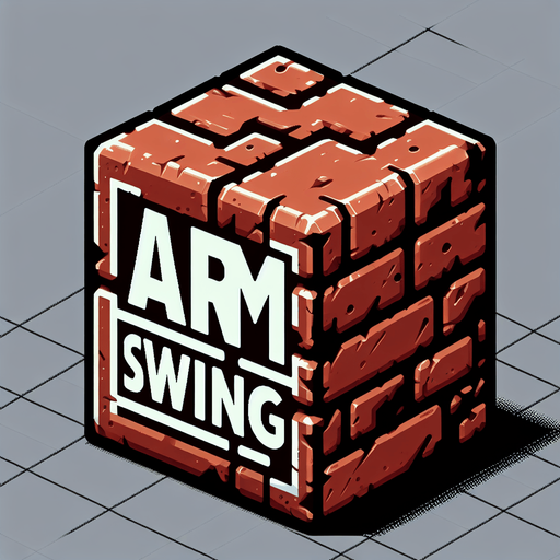a forward facing brick with the writing "Arm Swing" Single Game Texture. In-Game asset. 2d. Blank background. High contrast. No shadows.