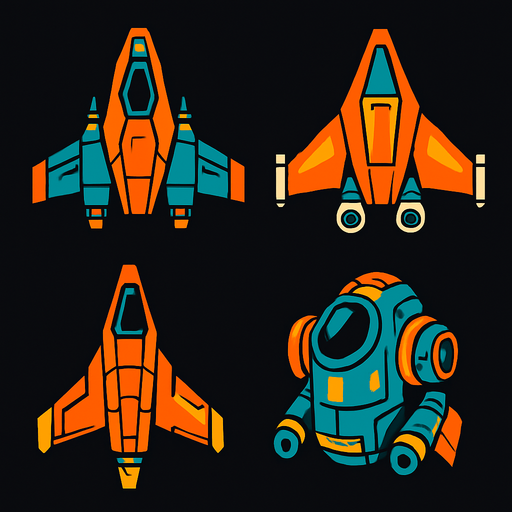 spaceships.
In-Game asset.  2d.  High contrast.  No shadows
