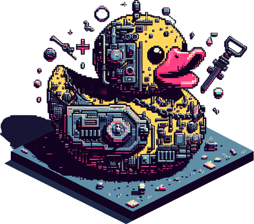 an evil rubber duck.
Single Game Texture. In-Game asset. 2d. Blank background. High contrast. No shadows. 8bit