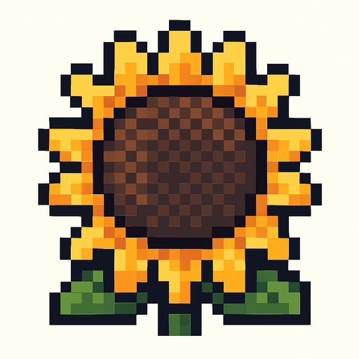 Cabeza de girasol, pixelart.
In-Game asset.  2d.  High contrast.  No shadows