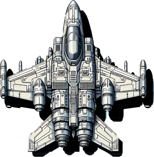 Futuristic fighter plane, chrono trigger, top down view, behind
Single Game Texture. In-Game asset. 2d. Blank background. High contrast. No shadows.