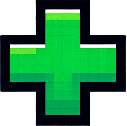 green plus sign. Single Game Texture. In-Game asset. 2d. Blank background. High contrast. No shadows. pixelated. 8 bit