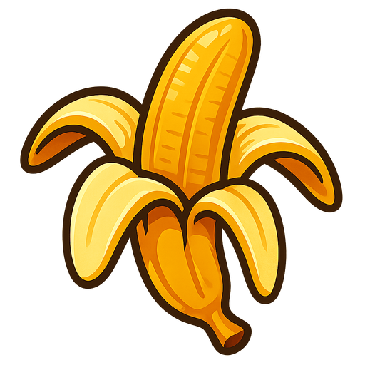 Banana peeled.
Single Game Texture.  In-Game asset.  2d.  Blank background.  High contrast.  No shadows