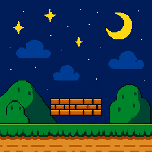 Mario background night.
In-Game asset.  2d.  High contrast.  No shadows