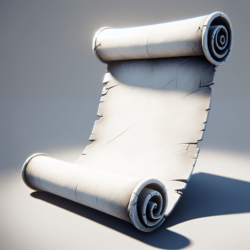 old white scroll unfurled blank no shadows Single Game Texture. In-Game asset. 2d. Blank background. High contrast. No shadows.
