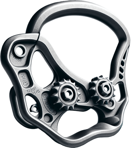 single climbing gear.
Single Game Texture.  In-Game asset.  2d.  Blank background.  High contrast.  No shadows