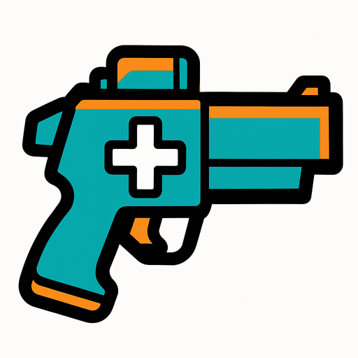 There is a + on the gun.
In-Game asset.  2d.  High contrast.  No shadows