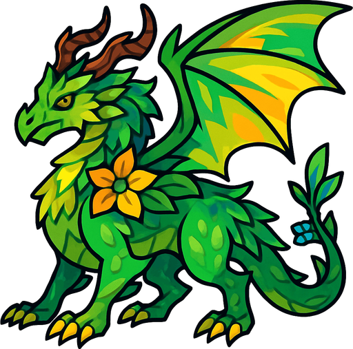 Dragon légendaire de la nature.
In-Game asset.  2d.  High contrast.  No shadows