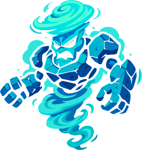 uçan fırtına golem.
In-Game asset.  2d.  High contrast.  No shadows