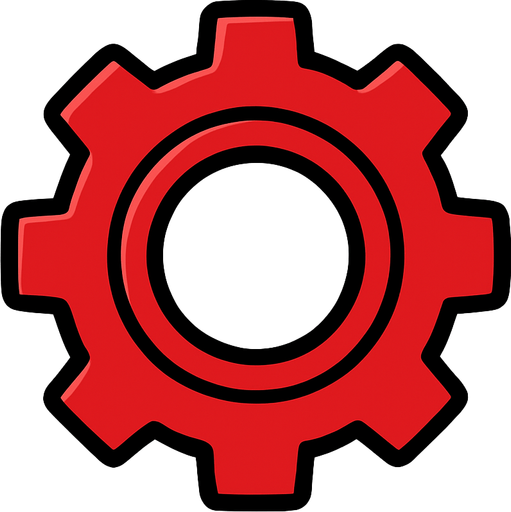 red gear top view tranparent.
In-Game asset.  2d.  High contrast.  No shadows