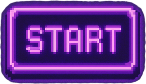 A single rectangular pixel art button labeled “Start” in a purple neon tone, designed for a lo-fi rhythm-based pixel art game. The button has soft glowing edges, a subtle pixel shadow, and a clean 1-bit pixel font. The overall mood is cozy and dreamy, matching a neon-lit DJ studio aesthetic. The background should be transparent..
In-Game asset.  2d.  High contrast.  No shadows