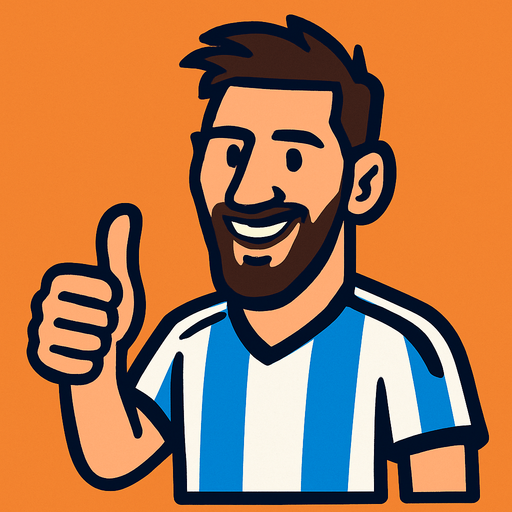 messi is making thumbsup.
In-Game asset.  2d.  High contrast.  No shadows
