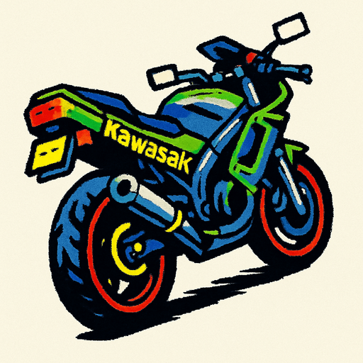 bir kawasaki motoru arkadan bakıldığında yukarıdan aşağıya gta2 tek oyun dokusu . oyun içi varlık. 2d. boş arka plan. yüksek kontrast. gölge yok.  motor perspektif olarak sağa yatık olsun.
In-Game asset.  2d.  High contrast.  No shadows