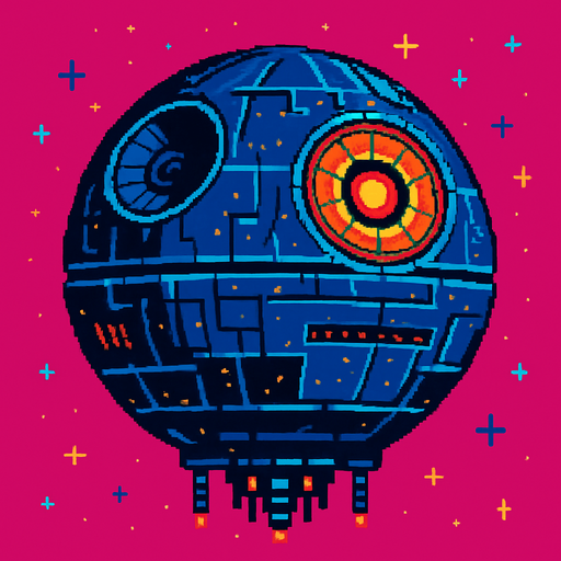 an Arcade style MOther ship like Death star.
In-Game asset.  2d.  High contrast.  No shadows