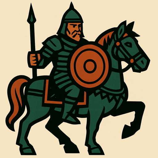 Atlı savaşçı asker.
In-Game asset.  2d.  High contrast.  No shadows