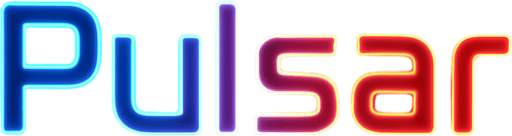 The word 'Pulsar' in a glowing neon SVG in futuristic font. The word is half blue on the left and half red on the right.

In-Game asset.  2d.  High contrast.  No shadows