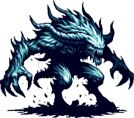 Make a spooky monster that wants to kill you.
Single Game Texture.  In-Game asset.  2d.  Blank background.  High contrast.  No shadows