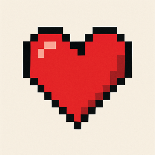 Red heart pixel art.
In-Game asset.  2d.  High contrast.  No shadows