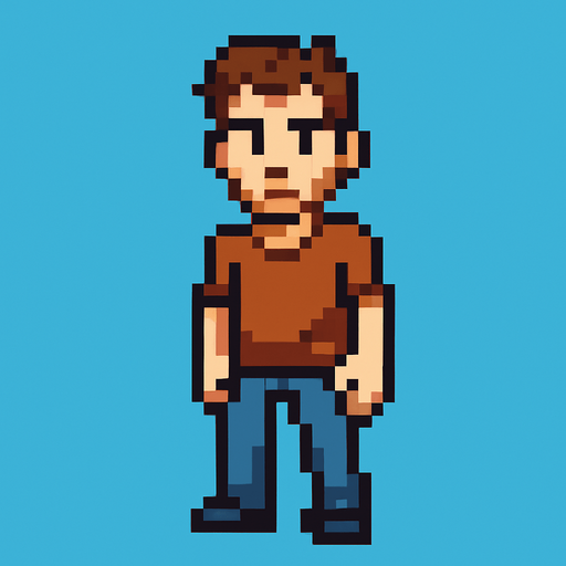 Personaje hombre casual mirando a la cámara pixel art.
In-Game asset.  2d.  High contrast.  No shadows