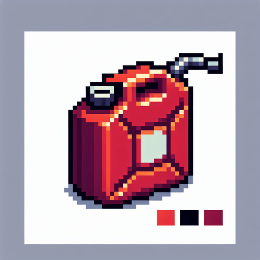 Pixel art benzin bidonu.
Single Game Texture.  In-Game asset.  2d.  Blank background.  High contrast.  No shadows