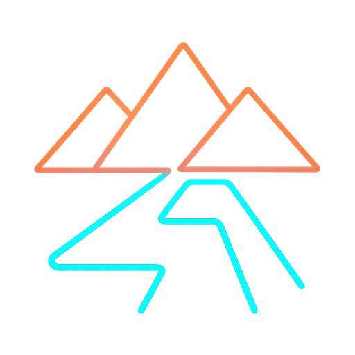 Minimalistic Neon path like tron and some minimalistic mountains with a gradient.
In-Game asset.  2d.  High contrast.  No shadows